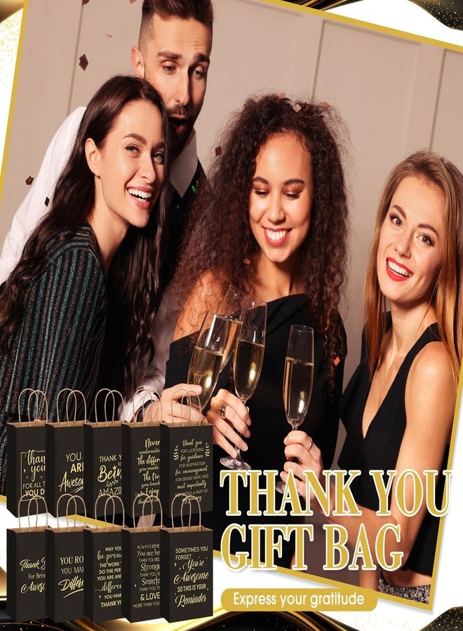 Engrowtic 100 Pcs Thank You Gift Bags with Handles Bulk Kraft Paper Bag Valentines Employee Appreciation Gift for Coworker Nurse Teacher Staff Business Wedding, 8.3 x 3.1 x 6 Inch(Black) - Image 5